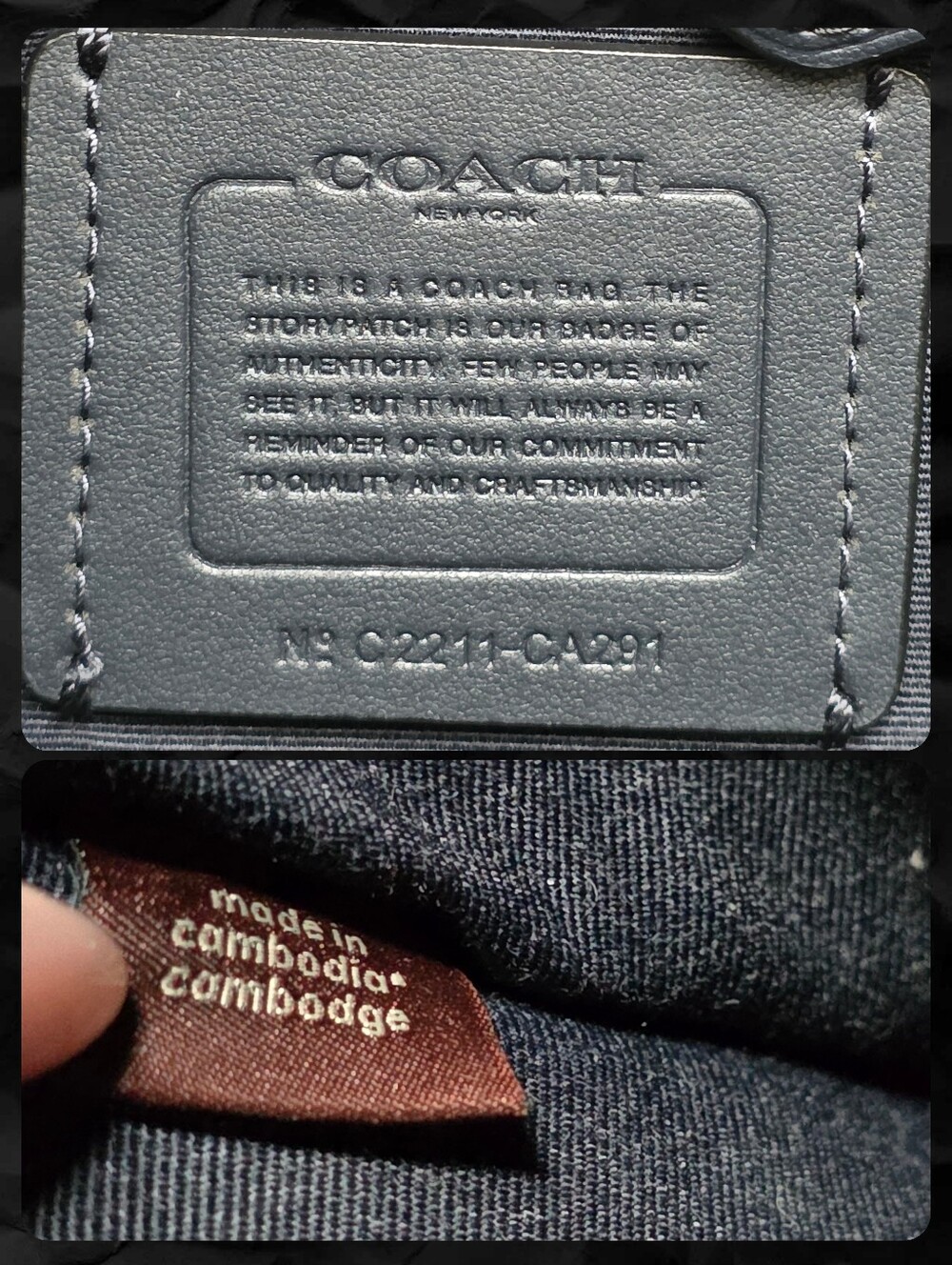 Coach CA291 Dempsey 22 Coach Patch Straw Navy Leather Crossbody Tote - Picture 15 of 16